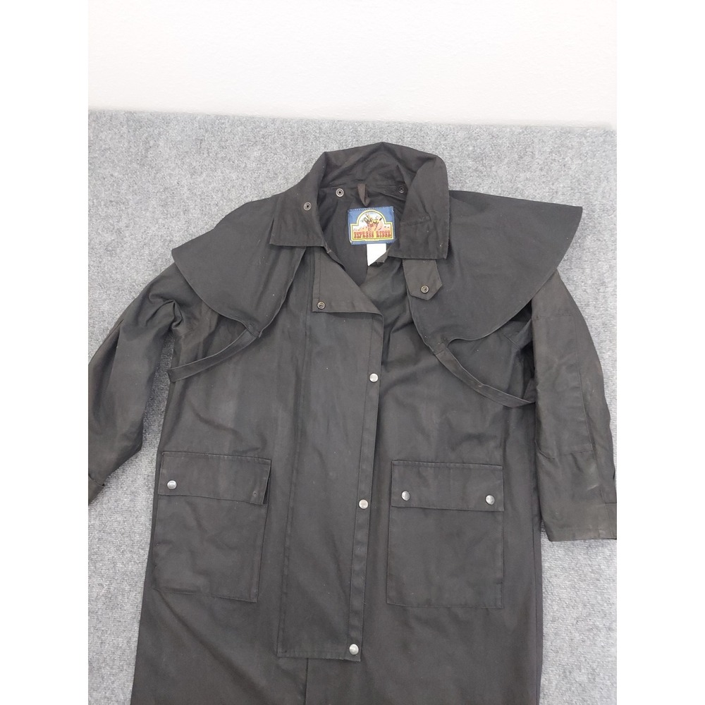 Cowboy Western Oilskin Wax Coat Duster Mens Large Black Western Rider Australian